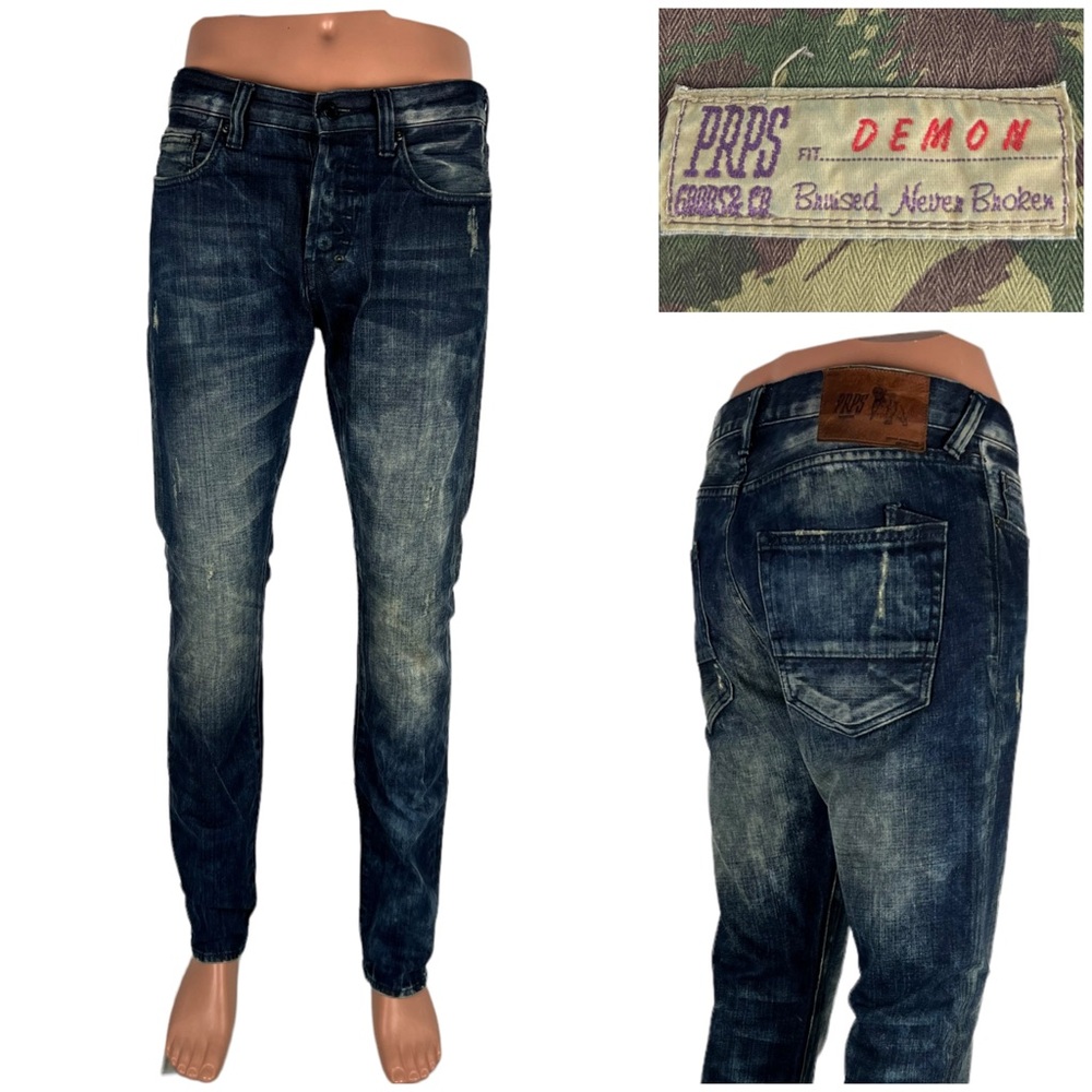PRPS Mens 32 X 34 (actual) Jeans Fit Demon 100% Cotton Button Fly Distressed 31